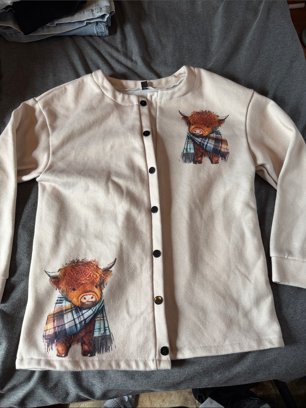 Women's Cream Cardigan with Highland Cow Print
